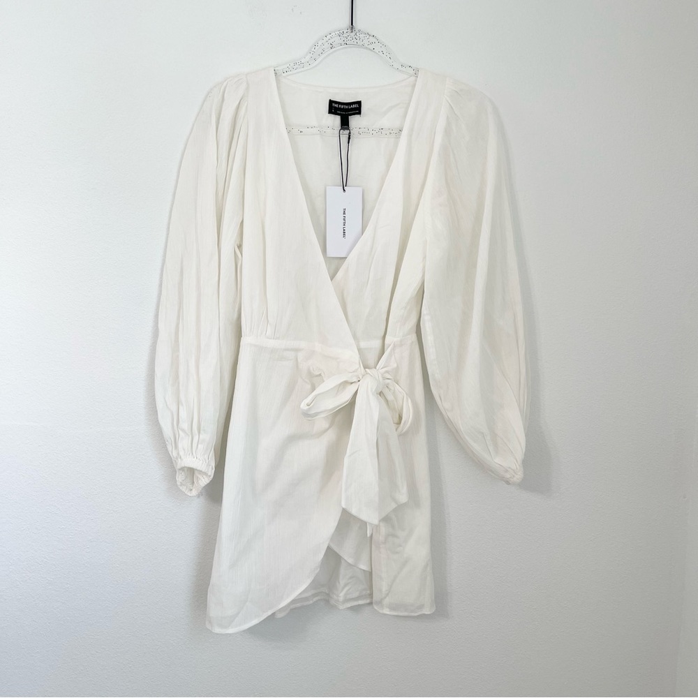The Fift Label White Wrap Lined Ballon Sleeves Mini Dress. Size S